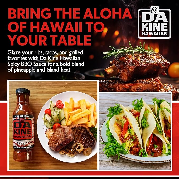 Da Kine Hawaiian Spicy BBQ Sauce Premium Gourmet Barbecue Sauce Made in Small Batches Gluten-Free BBQ Sauce for Meat Fish and Vegetables - Spicy (3 Pack)