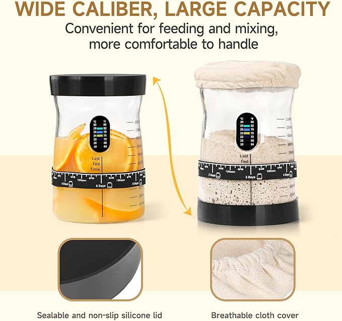 Sourdough Starter Kit -50 Oz Wide Bore and Large Capacity Sourdough Starter JarThermometer Feeding Band- Perfect Sourdough Bread Baking Supplies Baking Gifts(2 Jar)