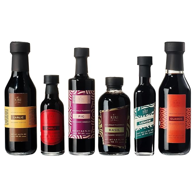 Kiri &amp Sons Balsamic Vinegar Gourmet Gift Set of 6 - Premium Made In Italy Natural Flavors Include Garlic Chili Fig Basil Lemon &amp Classic Italian Crafted Glaze For Cooking