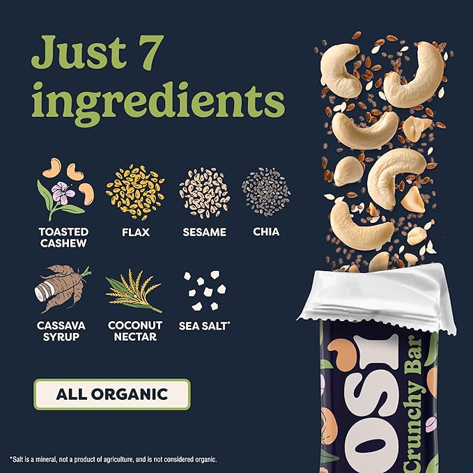Tosi Nut Bars Cashew Healthy Snacks for Adults &amp Kids Plant Based Crunchy Bars (6G Protein) Organic Keto Snacks Vegan Gluten &amp Soy Free Low Sugar Omega 3s 1oz 12-Pack