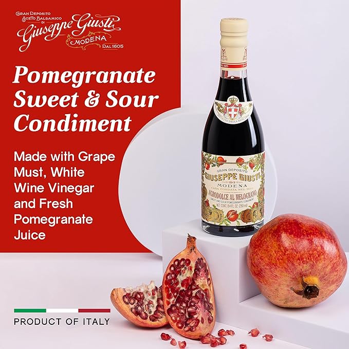 Giuseppe Giusti Pomegranate Sweet and Sour Condiment – Made With Balsamic Vinegar of Modena Elevate Salads Pasta Desserts and Craft Cocktails – 8.45 fl oz (250 ml) - Pack of 1