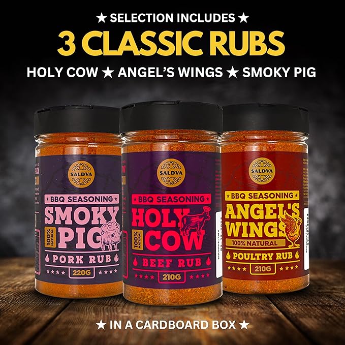 Classic Selection of Premium BBQ Seasonings - Holy Cow Angel’s Wings Smoky Pig BBQ Rubs | Pack of 3 | 100% Natural | Great Foodie Gift