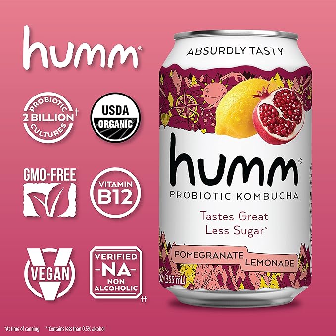 Humm Kombucha Pomegranate Lemonade Organic Vegan &amp GMO Free (12 Pack)