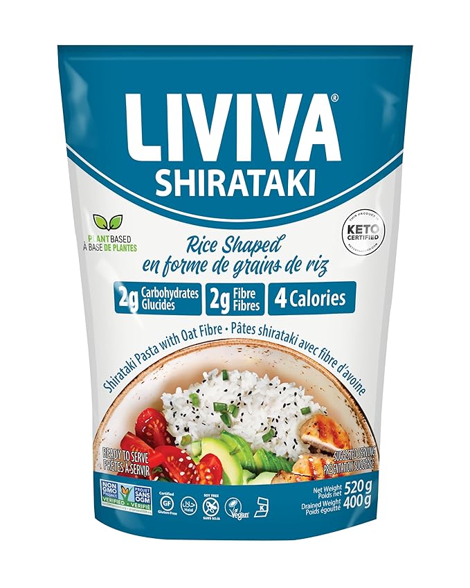 LIVIVA Shirataki Konjac Rice Shaped (6 Pk - 110 oz) – Diabetic-Friendly Low Carb Low Calorie Pasta Noodles Ready to Serve – No Odor Certified Non-GMO Gluten Free Vegan Plant-Based Keto Kosher