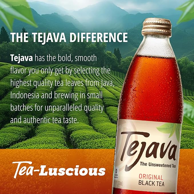 Tejava Original Black Iced Tea 12 Pack 12oz Glass Bottles Unsweetened Non-GMO Kosher No Sugar or Sweeteners No calories No Preservatives Brewed in Small Batches