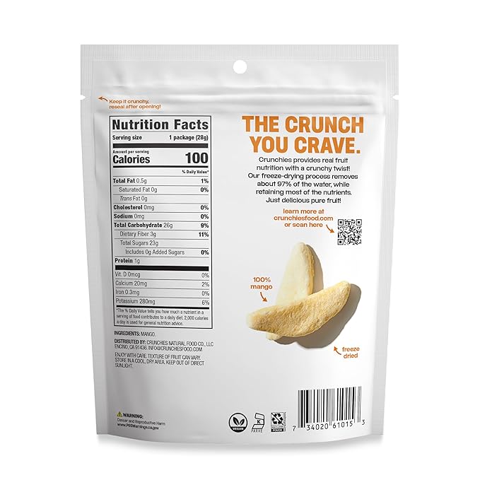 Crunchies Freeze-Dried Fruits 100% All Natural Crispy Fruit Non GMO and Kosher Resealable Freeze Dried Fruit Snack Packs Pack of 6 (Mango)