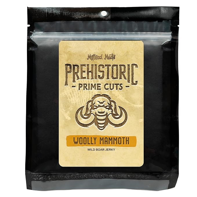 Mythical Meats Woolly Mammoth Jerky - Wild Boar - Prehistoric- Inspired Dried &amp Dehydrated Meats Seasoned to Perfection High Protein Snacks - 2.75 ounces