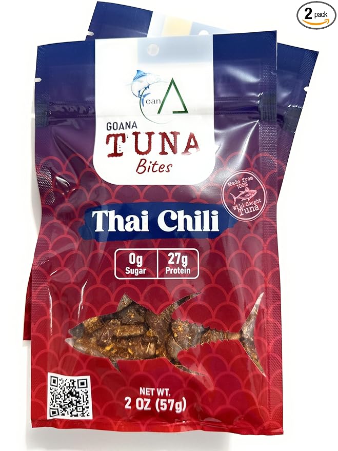 GOANA Tuna Jerky Bites Thai Chili High Protein Fish Snack Wild Caught Ahi Tuna Keto Paleo Low Carb Sugar Free Gluten Free Low Sodium 2 oz (2 Pack)