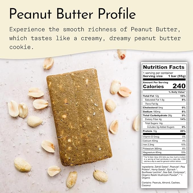 Send Bars Plant-Based Vegan Healthy Protein Bars With Greens (Peanut Butter 8 Bars) – Only Real Ingredients Zero Added Sugar Gluten-Free Dairy-Free