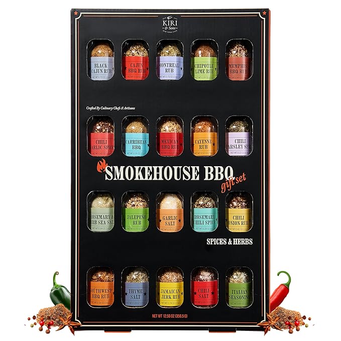 BBQ Grill Spice Set 20 Pack Glass Bottles Gourmet Seasoning Variety Rubs for Steak Chicken and Grilling BBQ Gift for Men Dad Husband Grill Master Kit for Father’s Day Birthday Cooking and Outdoor