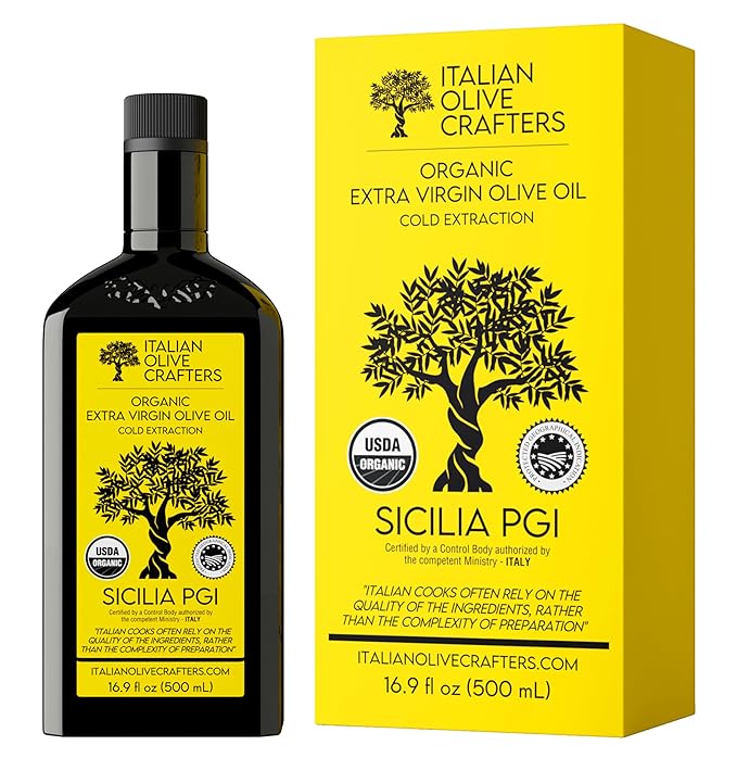 Italian Olive Crafters Polyphenol Rich Organic Extra Virgin Olive Oil 16.9 fl oz - 646 mg/kg High Polyphenols - Organic Olive Oil Extra Virgin Cold Pressed Glass Bottle