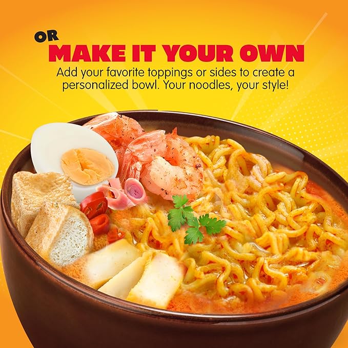 Singaporean Spicy Laksa Noodles (Pack of 40) — Creamy Coconut &amp Spicy Chili Instant Noodles — Mi Sedaap Halal Certified