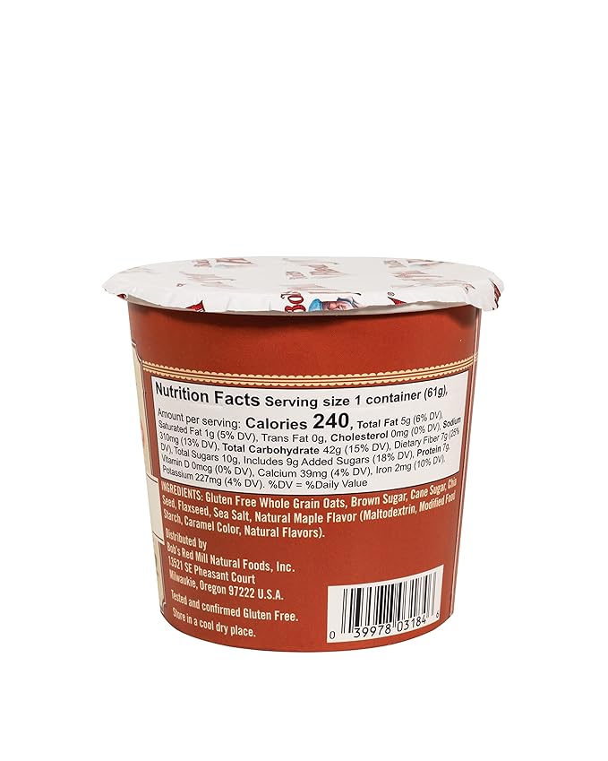 Bob's Red Mill GF Oatmeal Cup Maple &amp Brown Sugar 2.15 Ounce Cup (Pack of 12) - Non GMO Whole Grain Kosher