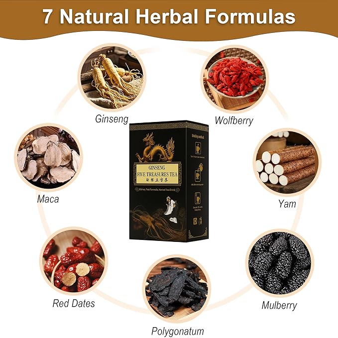 Ginseng Mulberry Herbal Tea 30 bags Kidney Tea Formula Ginseng Six Treasure Tea Organic Liver Support &amp Kidney Cleanse -Healthy Cleansing for Men &amp Women Te Para Limpiar Los Riñones (30bag/