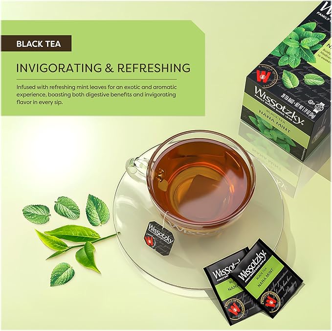 Wissotzky Nana Mint Black Tea (6 Pack - 120 Tea Bags | Antioxidant Rich | Revitalizing Nana Tea | Black Tea Bags