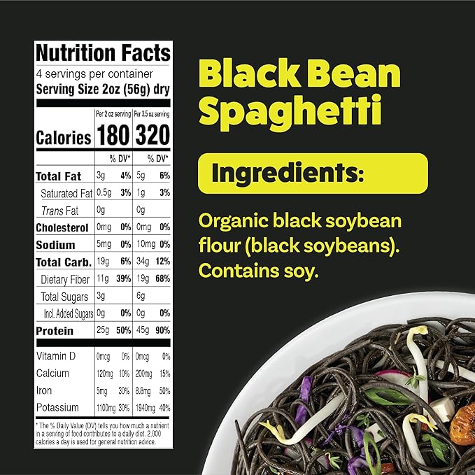 Explore Cuisine Organic Black Bean Spaghetti - Pack of 6 (8 oz) - Easy-to-Make Gluten Free Pasta - High in Plant Protein &amp Fiber - Vegan Keto Friendly Non-GMO - 24 Total Servings