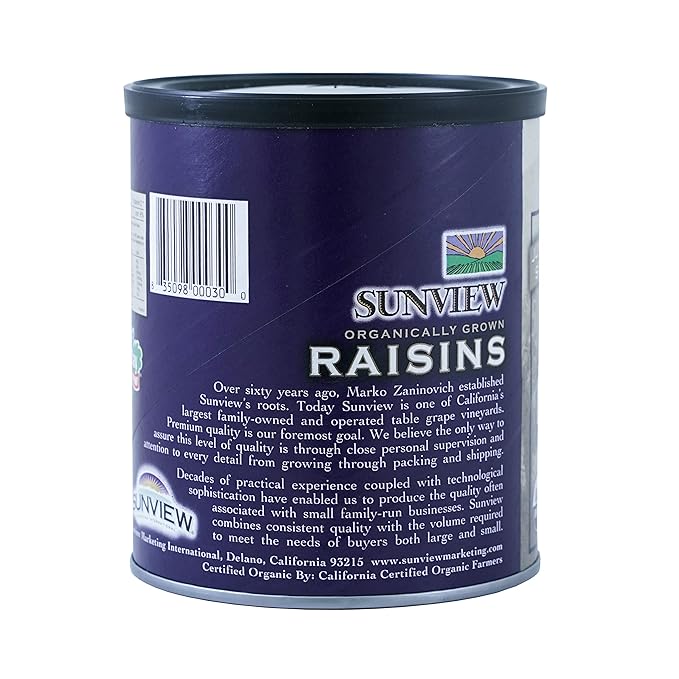 SUNVIEW Organic Black Raisins 3-15oz Canisters