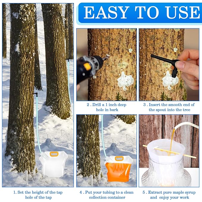 SiliFine 10 Sets Maple Syrup Tapping Kit Include 10 Taps 10 Pcs 3 ft Tubing 10 Pcs 1 Quart Filters 10 Pieces 5l Bags for Maple Birch Syrup Collection Supplies