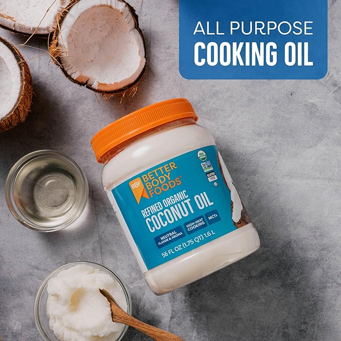 BetterBody Foods Organic Refined Coconut Oil 56 Fl Oz All Purpose Oil for Cooking Baking Hair and Skin Care