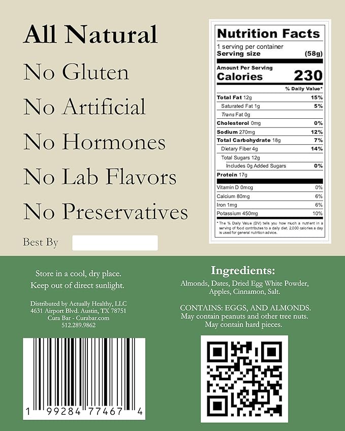 CuraBar Protein Bars – 17g Protein Low Carb Gluten Free Dairy Free Healthy Snack Seed Oil Free No Artificial Ingredients 12 Count Apple Cinnamon