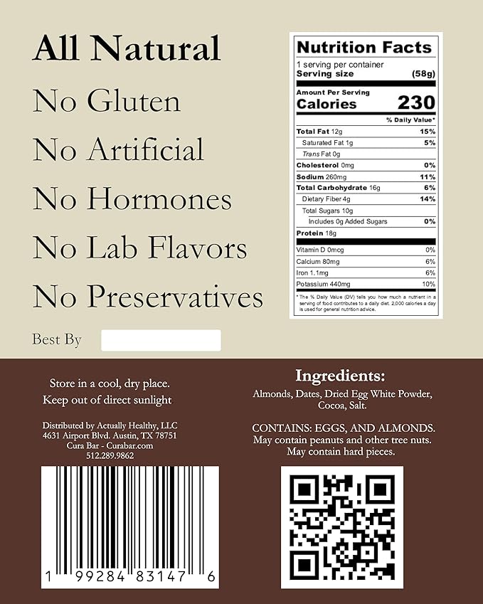 CuraBar Protein Bars – 17g Protein Low Carb Gluten Free Dairy Free Healthy Snack Seed Oil Free No Artificial Ingredients 12 Count Chocolate Sea Salt
