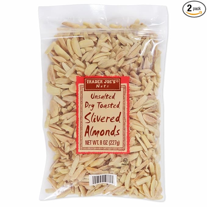 Trader Joe Unsalted Dry Toasted Slivered Almonds 8 oz (2PACKS)