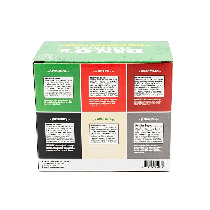 Dan-O's 6 Bottle Seasoning Set Small Bottles 6 Pack Includes Original Spicy Chipotle Crunchy Cheesoning and Preem-O Seasonings Sugar Free Zero Calorie All-Purpose Seasoning Kit