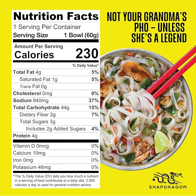 Snapdragon Chicken Pho Instant Noodle Bowl Six Pack Rich Chicken Flavored Broth with Rice Noodles Gluten Free No Artificial Flavors 6 2.1oz Bowls