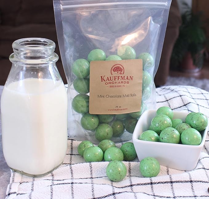 Kauffman Orchards Green Mint Chocolate Malt Balls 14 Ounce Bag (Pack of 3)