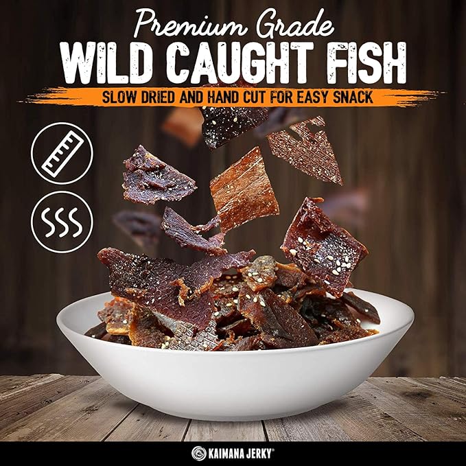 Kaimana Jerky Variety Pack - Ahi Tuna Salmon &amp Wahoo Ono Fish Jerky - All-Natural Wild-Caught Protein-Packed Omega-3 Rich - Made in Hawaii - 4 Bags Great Gift for Dad or Military Care Package