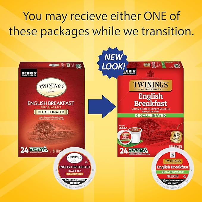 Twinings Decaf English Breakfast Tea K-Cup Pods for Keurig Naturally Decaffeinated Black Tea Smooth Flavourful Robust 24 Count (Pack of 4)