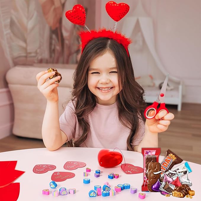 Valentine's Day Chocolate Candy Bulk 5 Lbs Mix Individually Wrapped Valentines Day Candy Assortment Heart Adorned Mini Milk Chocolate Bear Bars Red Pink Candy for Classroom Exchange and Gifting