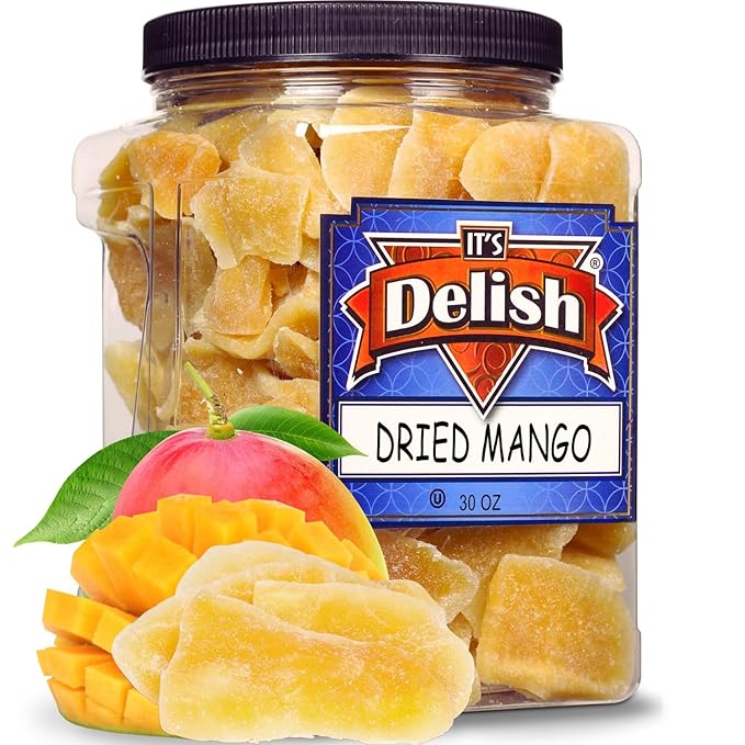 Dried Mango Slices by Its Delish 30 OZ Jumbo Reusable Container | Candied Dried Fruit | Natural Flavor Sweetened &amp Low Sugar No Color Added | Dry Mango Candy Healthy Snacks | Vegan Kosher