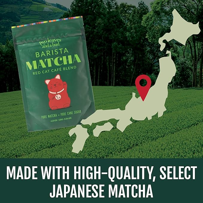 Two Leaves and a Bud Barista Matcha Sweetened Latte Blend Japanese Matcha Green Tea Powder 2 Resealable Bags 240 grams