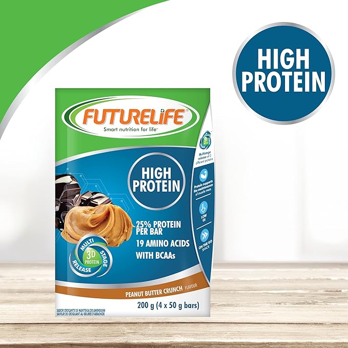 FUTURELIFE Smart Bars | High Protein &amp Lite Bar | 50g/1.76oz a Bar | 25% Protein Per Bar | 19 Amino Acids | Smart Release Of Protein | 12.5g Protein per a Bar | Low GI | (Peanut Butter 20)