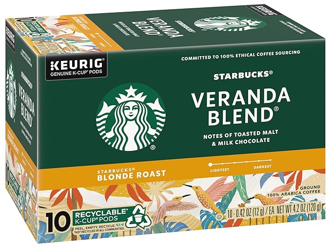 Starbucks Coffee K-Cup Pods Veranda Blend Coffee Blonde Roast 100% Arabica Coffee Keurig Genuine K-Cup Pods 10 CT K-Cup Pods Per Box (Pack of 6 Boxes)