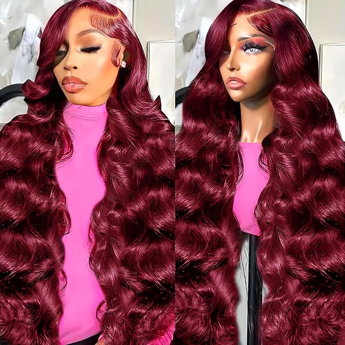 99j Burgundy Lace Front Wigs Human Hair Red Burgundy Wig 180% Density 13x6x1 Body Wave Lace Front Wigs Pre Plucked Glueless Lace Front Wigs Human Hair for Women 30 Inch