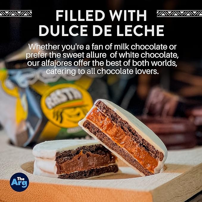THEARG | RASTA - Chocolate Alfajores Filled with Dulce de Leche Argentino | Alfajor from Argentina - Milk Chocolate | 70 g (Pack x6 White-Chocolate)