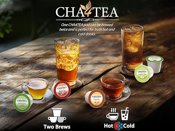 Cha4TEA 100-Count Variety Pack Tea Compatible with Keurig Brewers Includes Green Black Jasmine Earl Grey English Breakfast Oolong Peppermint Matcha Green &amp 2 Seasonal Select Tea