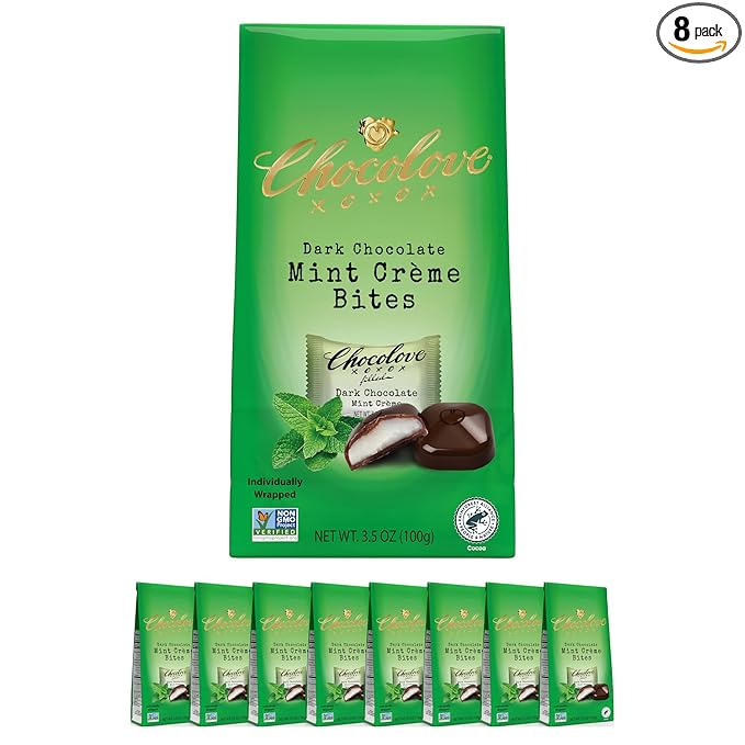 Chocolove Mint Crème Chocolate Bites | 55% Cocoa | Refreshing Mint Filling | Crafted with Premium Dark Chocolate | Non-GMO &amp Gluten-Free 3.5 oz Pack (8 Pack)