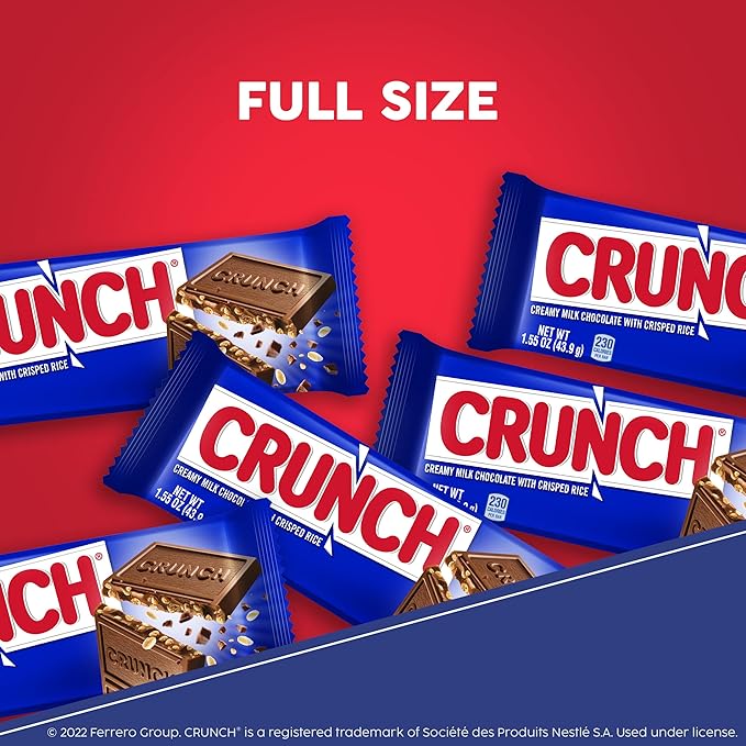 CRUNCH Milk Chocolate and Crisped Rice Full Size Individually Wrapped Candy Bars 1.55 oz each (Pack of 2)