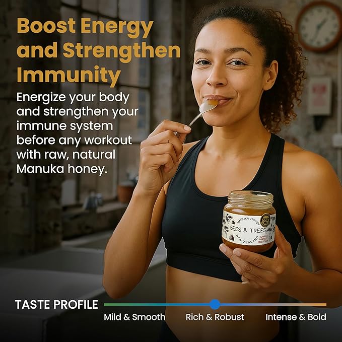 Bees &amp Trees New Zealand Manuka Honey 550+ and 350+ MGO – Pure Raw Unpasteurized Monofloral Superfood Honey for Wellness &amp Vitality – Bioactive Nutrient-Rich Manuka Honey – 380g (2 pack)