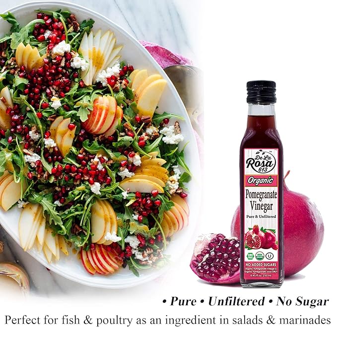 De La Rosa Raspberry Pomegranate &amp White Balsamic Vinegar Vegan Kosher Non-GMO &amp Gluten Free Great for Salad Dressing &amp More 8.45 Oz (Pack of 3)