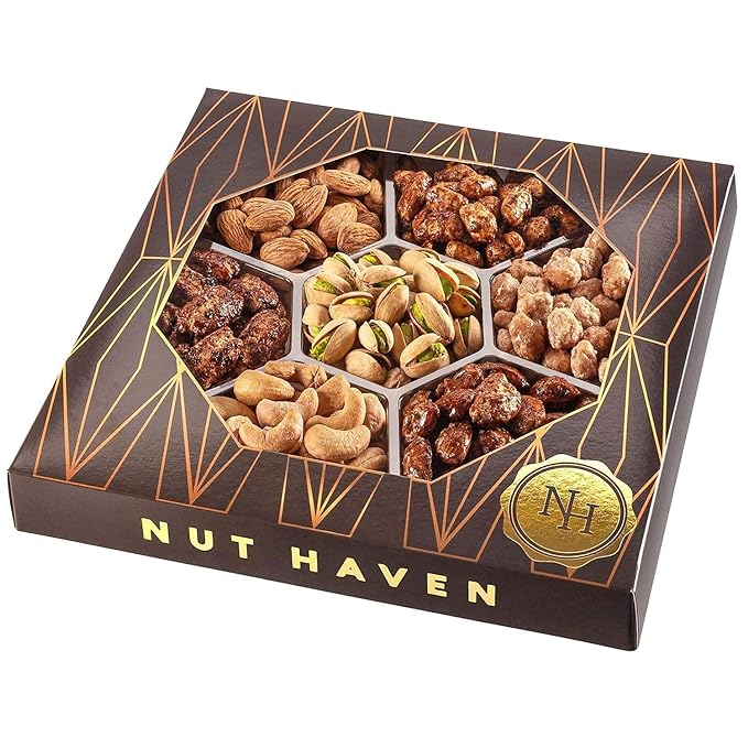 Holiday Nuts Gift Basket - Assortment of Sweet &amp Roasted Salted Gourmet Nuts - Food Gift Box for Him Husband Christmas Fathers Day Mothers Day Sympathy Family Men &amp Women