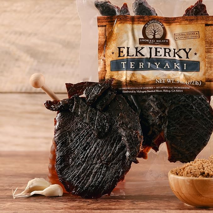 Mahogany Smoked Meats: Teriyaki Elk Jerky - 8oz