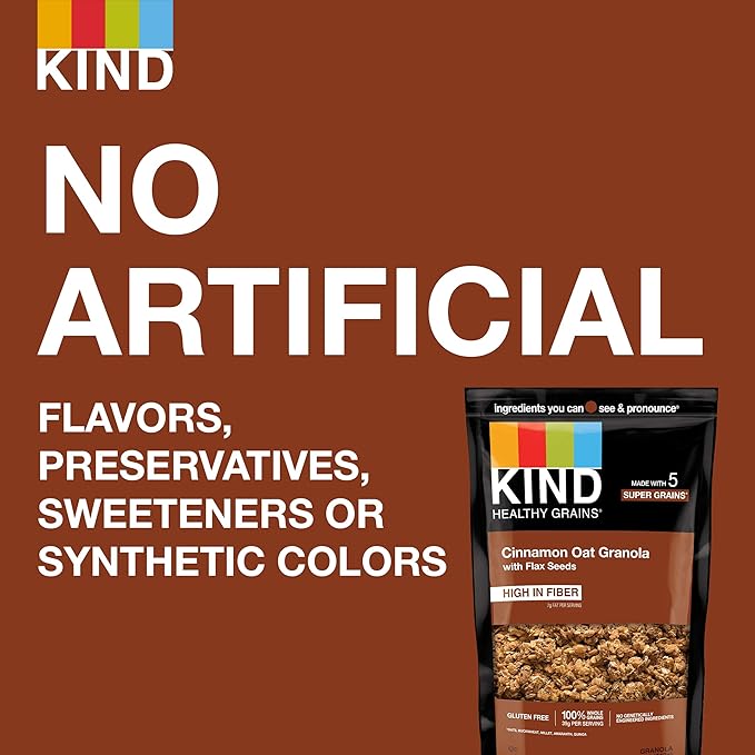 KIND Healthy Grains Granola Cinnamon Oat Clusters with Flax Seeds Healthy Snacks Gluten Free 100% Whole Grains 5g Protein 11oz 6 Count