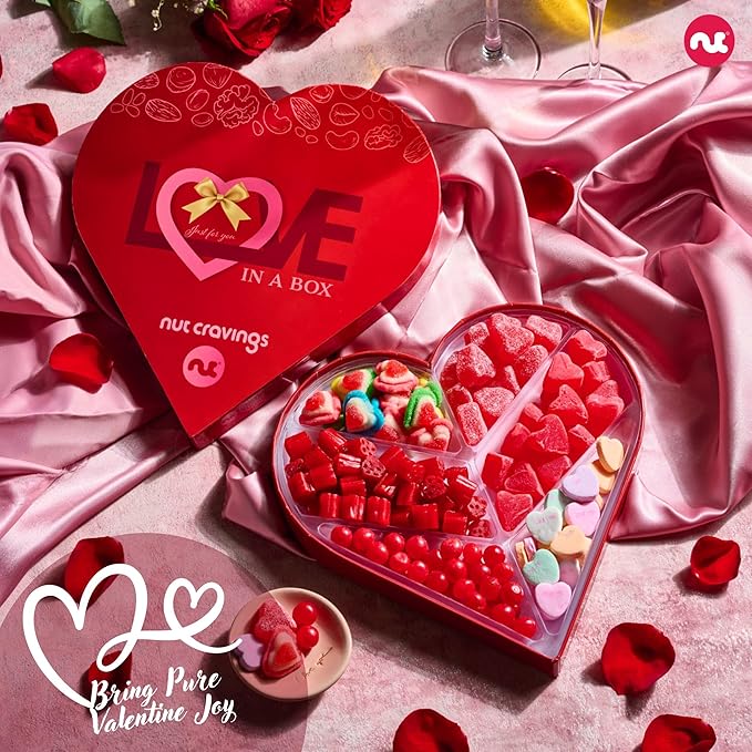 NUT CRAVINGS - Easter Mixed Candy Heart Shaped Gift Basket Love in A Box (6 Assortments) Ramadan Gifts Romantic Food Arrangement Healthy Snack Care Package Food Assortments