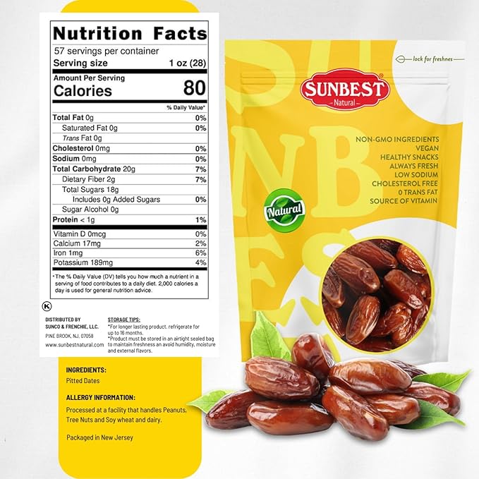 Sunbest Natural Deglet Noor Dates 5 lbs – Pitted &amp Whole – Bulk Dried Fruit Snack For Kids &amp Adults – Naturally Sweet For Baking &amp Cooking – Sun-Dried Fiber Rich Kosher &amp No Sugar A