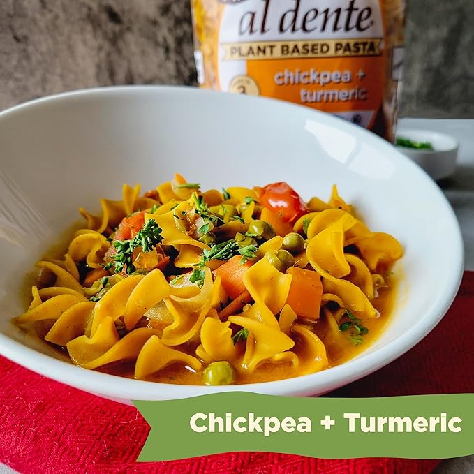 Al Dente Plant-Based Pasta Chickpea + Turmeric – Organic Gluten-Free Non-GMO Vegan High Protein Low Carb Noodles - Delicious and Versatile - Great for Soups Salads. 8oz Bags (Pack of 6)