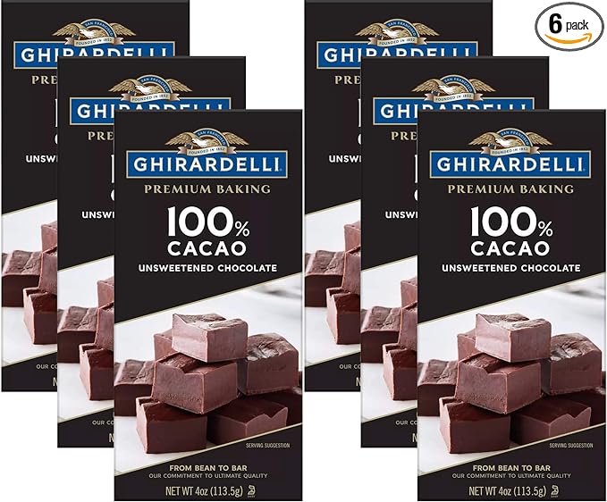 Ghirardelli Chocolate Baking Bar 100% Cacao Unsweetened Chocolate 4-Ounce Bars (Pack of 6)